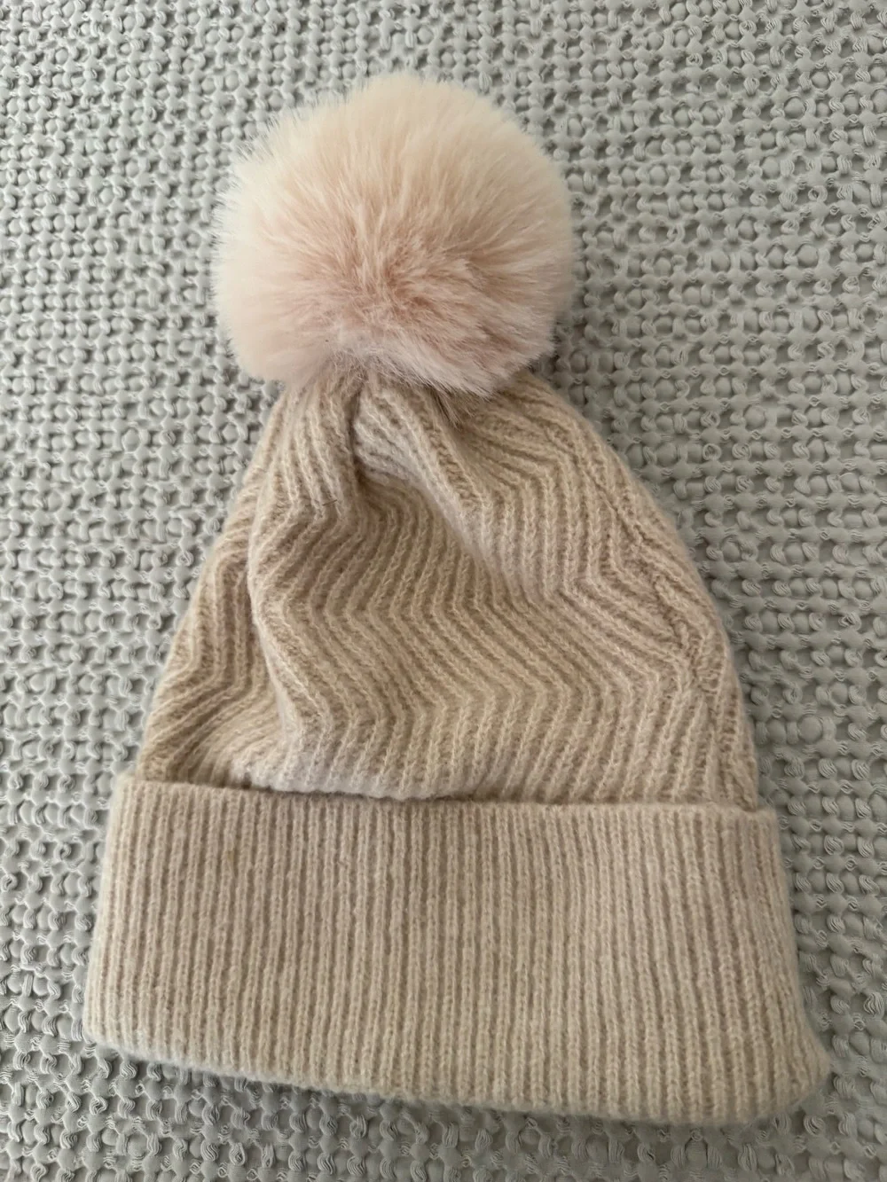 Vince Camuto Beige Pom-Pom Knit Beanie women’s